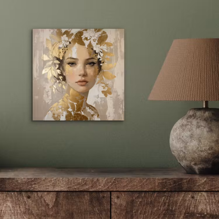 Gezicht - Vrouw - Bladeren - Goud aluminium wit klein -sfeer2