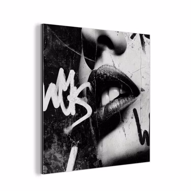 Gezicht - Mond - Graffiti - Zwart aluminium wit klein -3d