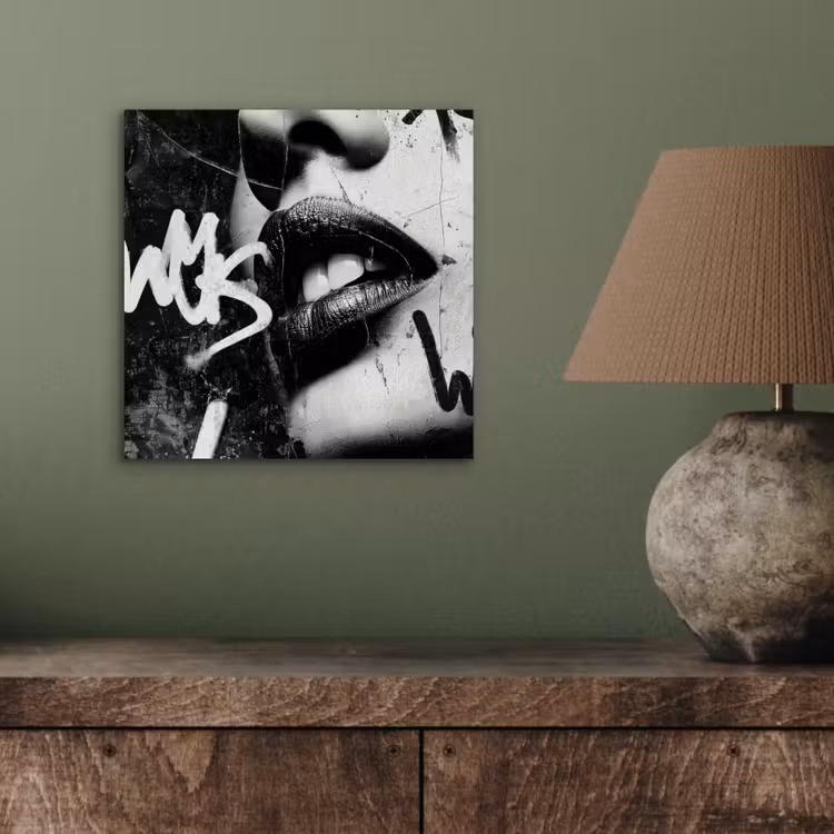 Gezicht - Mond - Graffiti - Zwart aluminium wit klein -sfeer2