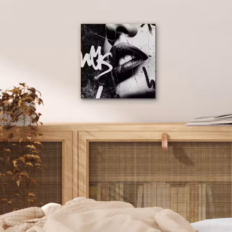 Gezicht - Mond - Graffiti - Zwart aluminium wit klein -sfeer3