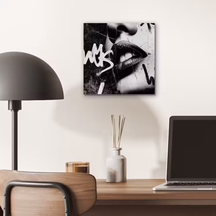 Gezicht - Mond - Graffiti - Zwart aluminium wit klein -sfeer5