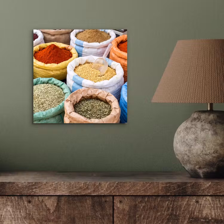 Alu-Dibond-Bild - Gewürze – Beutel – Markt — 3