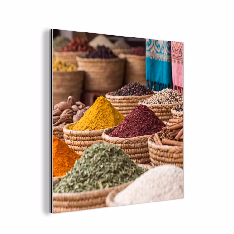 Alu-Dibond-Bild - Gewürze – Körbe – Orientalisch - Kruiden - Manden - Oosters aluminium wit klein