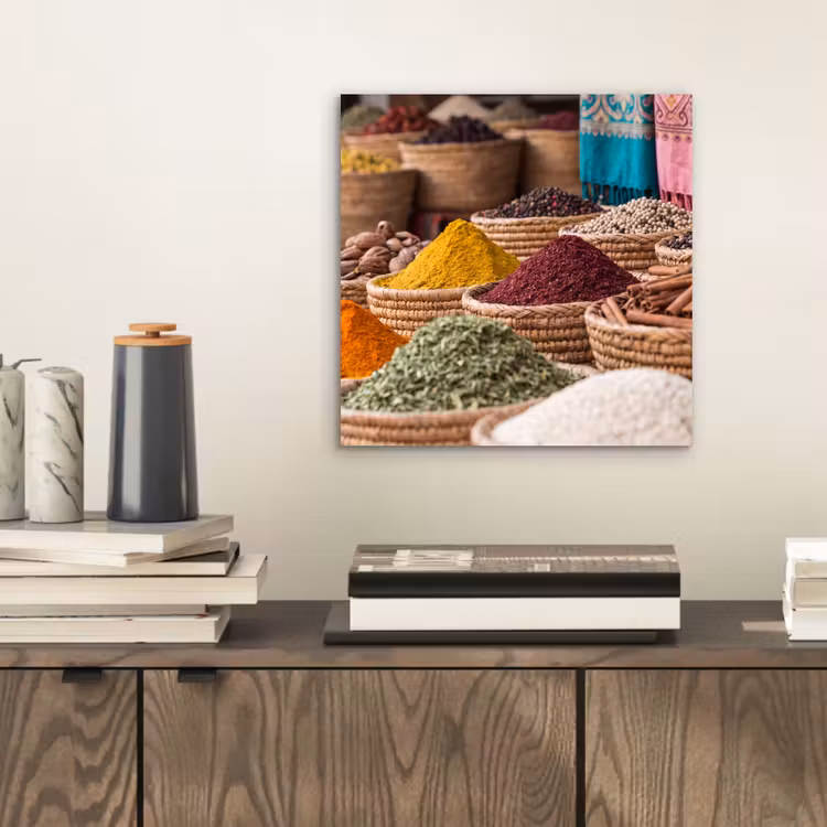 Alu-Dibond-Bild - Gewürze – Körbe – Orientalisch - Kruiden - Manden - Oosters aluminium wit klein