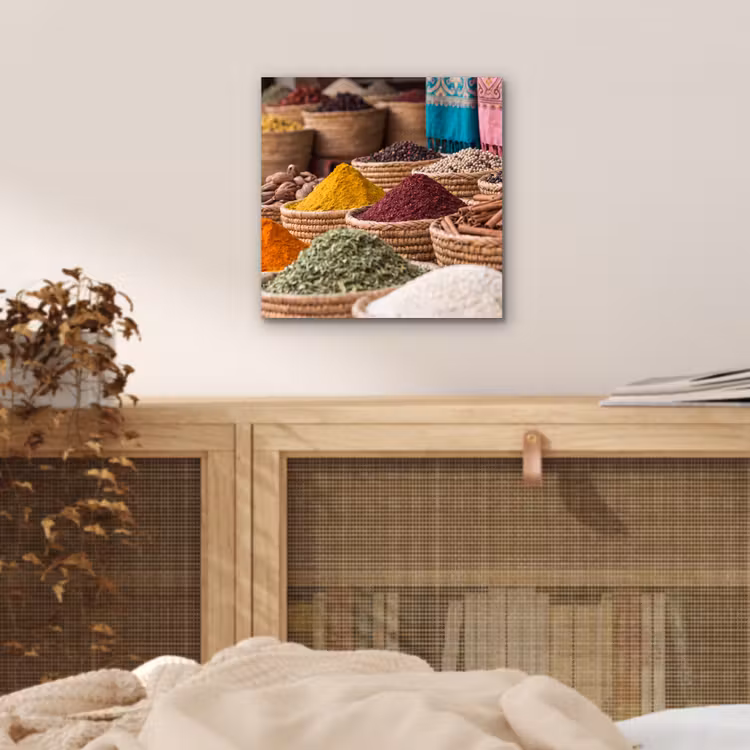 Alu-Dibond-Bild - Gewürze – Körbe – Orientalisch - Kruiden - Manden - Oosters aluminium wit klein