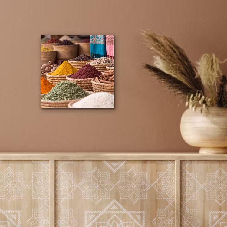 Alu-Dibond-Bild - Gewürze – Körbe – Orientalisch - Kruiden - Manden - Oosters aluminium wit klein