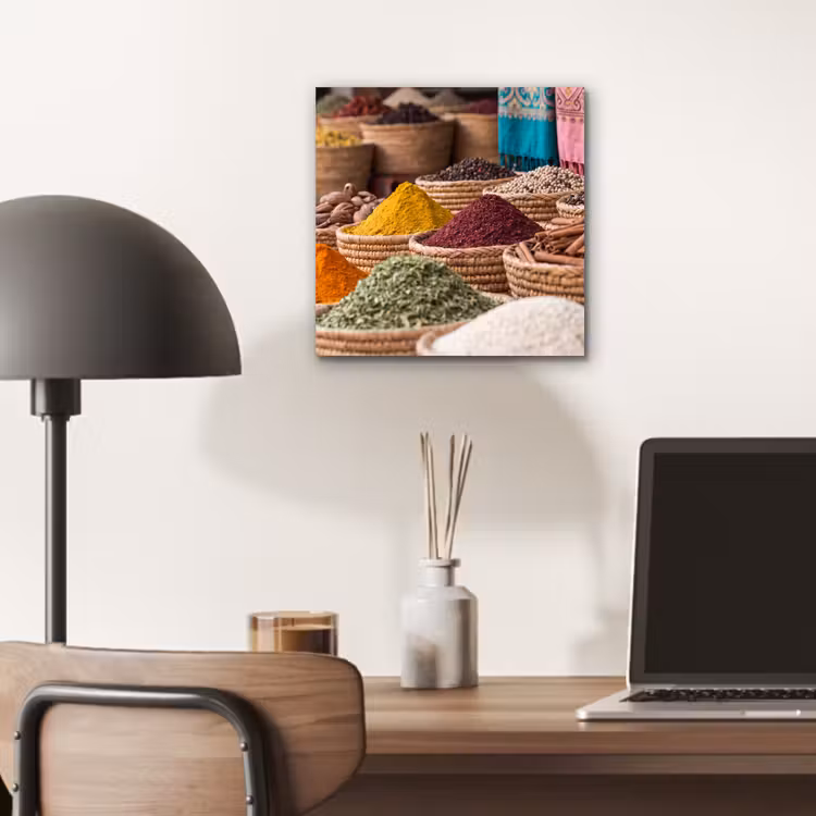 Alu-Dibond-Bild - Gewürze – Körbe – Orientalisch - Kruiden - Manden - Oosters aluminium wit klein