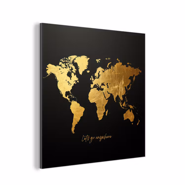 Goud - Glanzend - Wereldkaart - Luxe aluminium wit klein -3d