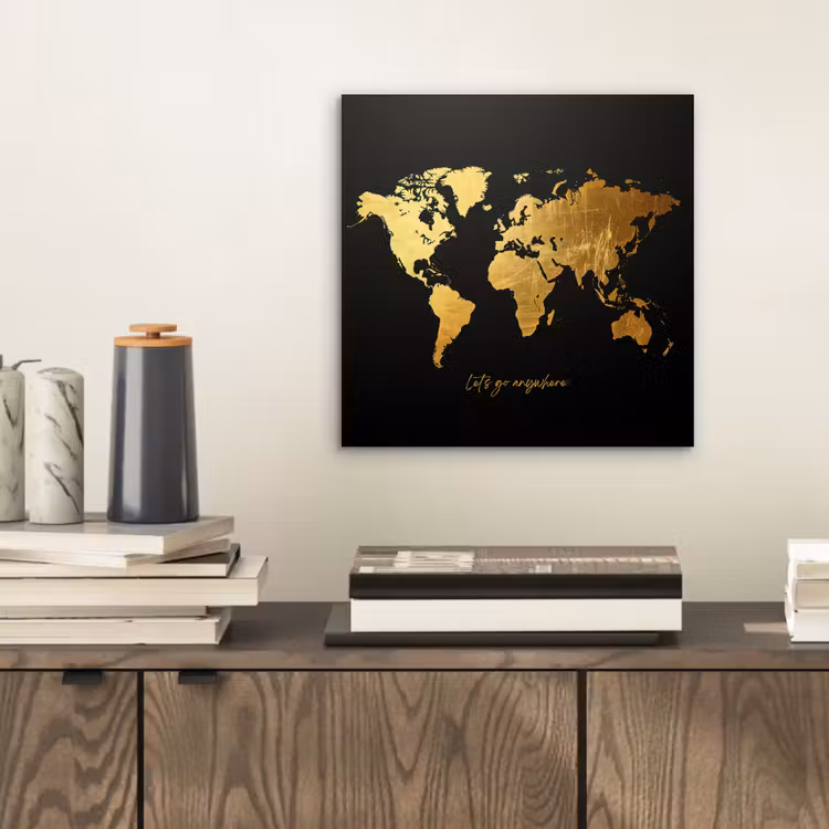 Goud - Glanzend - Wereldkaart - Luxe aluminium wit klein -sfeer1