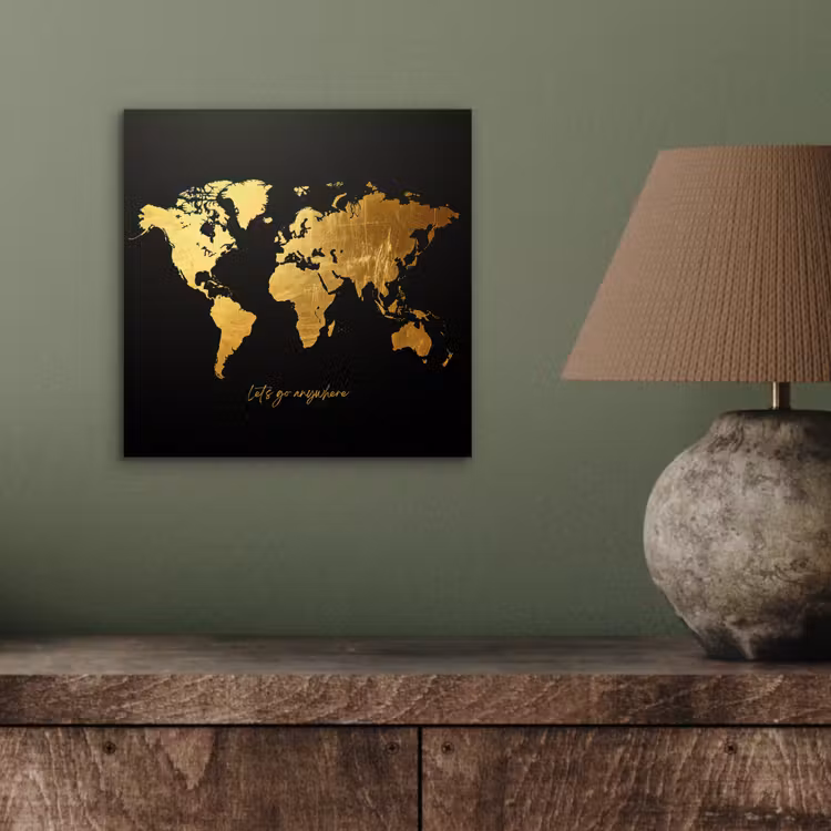 Goud - Glanzend - Wereldkaart - Luxe aluminium wit klein -sfeer2