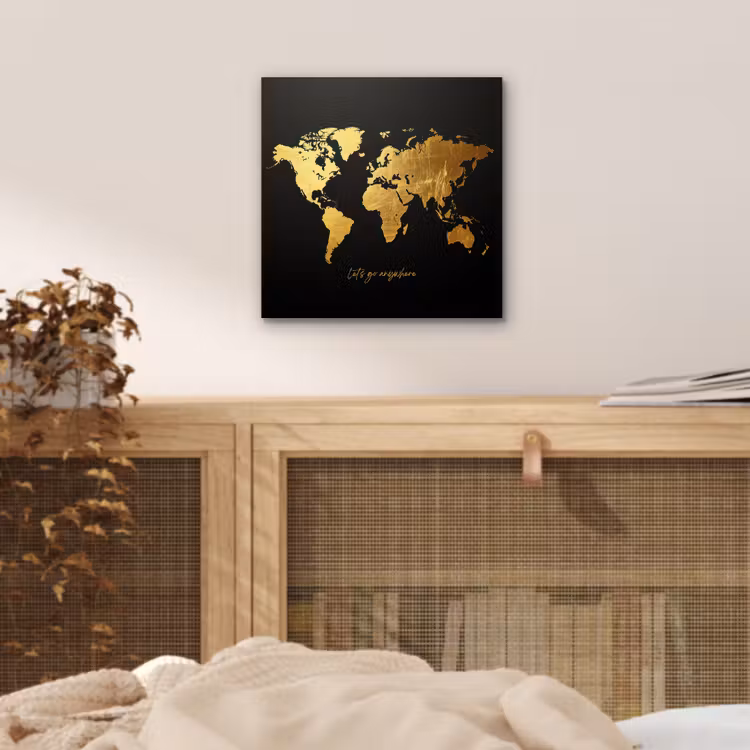 Goud - Glanzend - Wereldkaart - Luxe aluminium wit klein -sfeer3