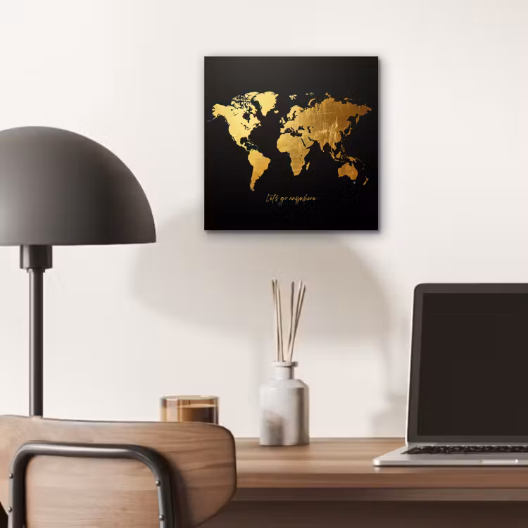 Goud - Glanzend - Wereldkaart - Luxe aluminium wit klein -sfeer5