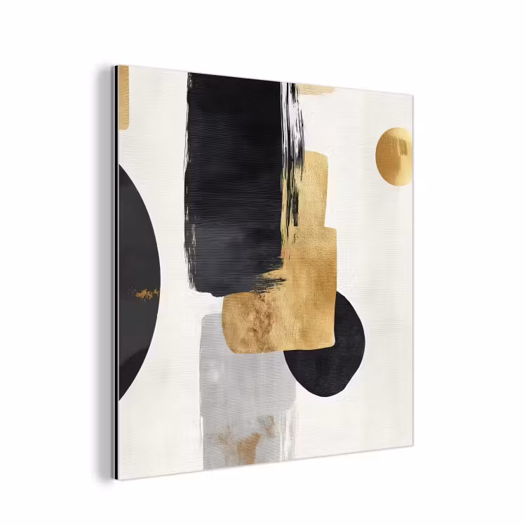 Goud - Rechthoeken - Cirkels - Abstract aluminium wit klein -3d
