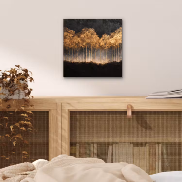 Gouden Bomen in Mistig Landschap aluminium wit klein -sfeer3