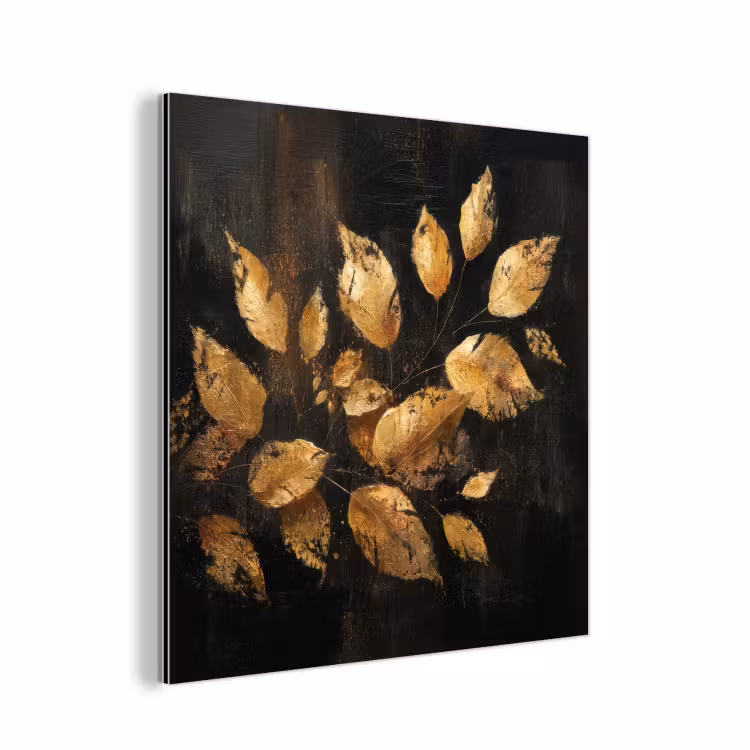 Gouden Bladeren op Donkere Achtergrond aluminium wit klein -3d