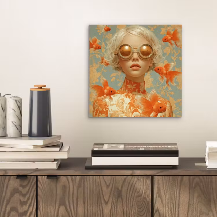 Goudvissen - Oranje - Vrouw - Blond aluminium wit klein -sfeer1