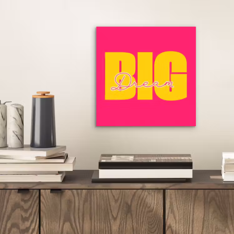 Dream big - Roze - Geel - Minimalistisch aluminium wit klein -sfeer1