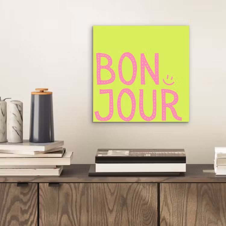 Groen - Smiley - Bonjour - Roze aluminium wit klein -sfeer1