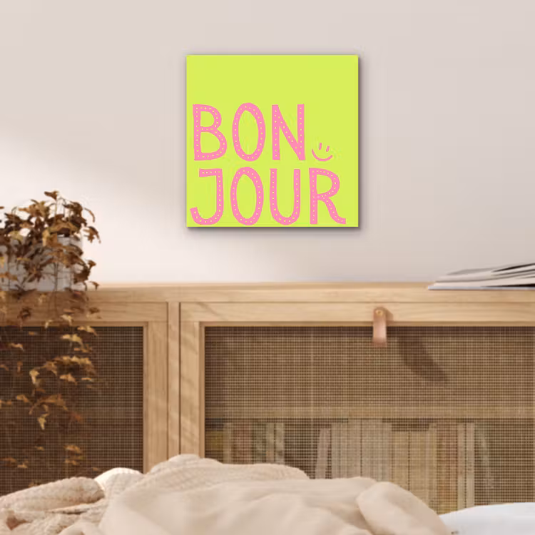 Groen - Smiley - Bonjour - Roze aluminium wit klein -sfeer3