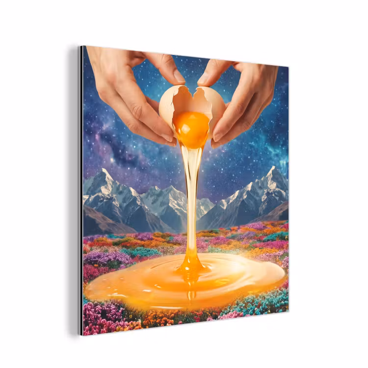 Alu-Dibond-Bild - Hände – Ei – Surrealismus - Handen - Ei - Surrealisme aluminium wit klein