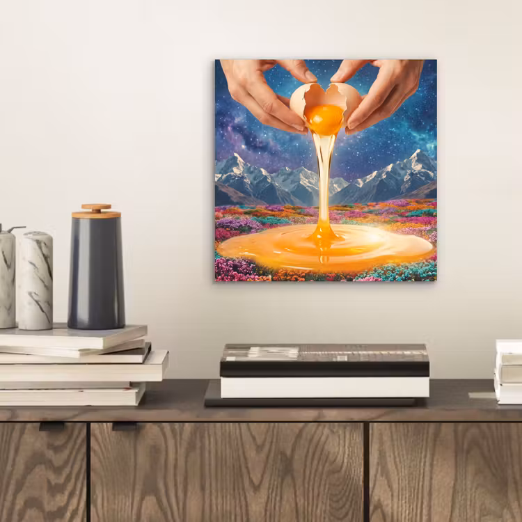 Alu-Dibond-Bild - Hände – Ei – Surrealismus - Handen - Ei - Surrealisme aluminium wit klein