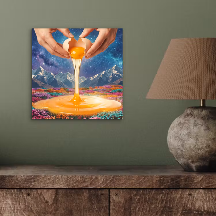 Alu-Dibond-Bild - Hände – Ei – Surrealismus - Handen - Ei - Surrealisme aluminium wit klein