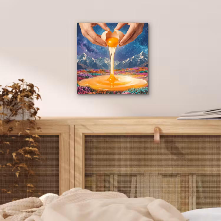 Alu-Dibond-Bild - Hände – Ei – Surrealismus - Handen - Ei - Surrealisme aluminium wit klein