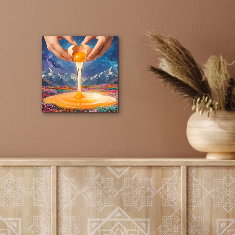 Alu-Dibond-Bild - Hände – Ei – Surrealismus - Handen - Ei - Surrealisme aluminium wit klein