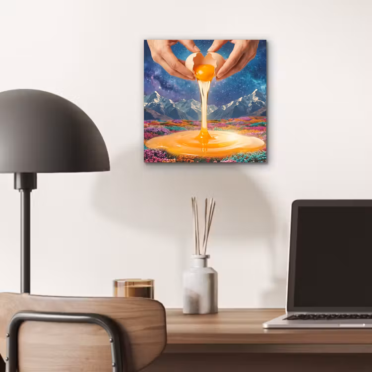 Alu-Dibond-Bild - Hände – Ei – Surrealismus - Handen - Ei - Surrealisme aluminium wit klein