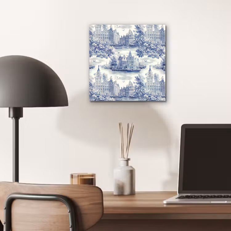 Huizen - Bomen - Water - Vogels - Blauw aluminium wit klein 46 -sfeer5