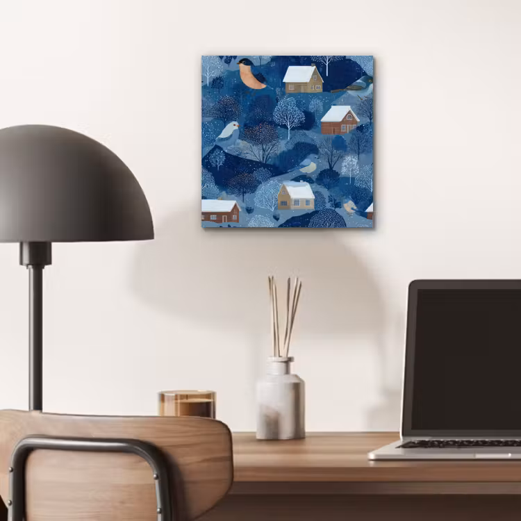 Huisjes - Vogels - Sneeuw - Winter - Blauw aluminium wit klein 46 -sfeer5