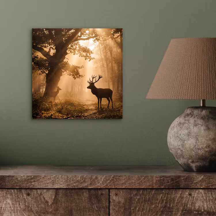 Hert - Bos - Mistig - Natuur - Goud aluminium wit klein -sfeer2