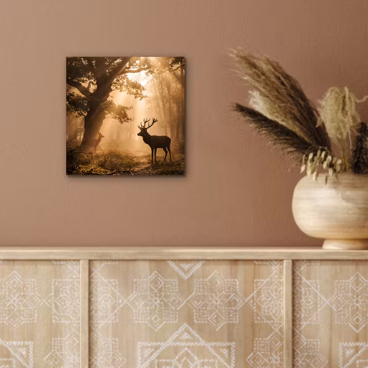 Hert - Bos - Mistig - Natuur - Goud aluminium wit klein -sfeer4