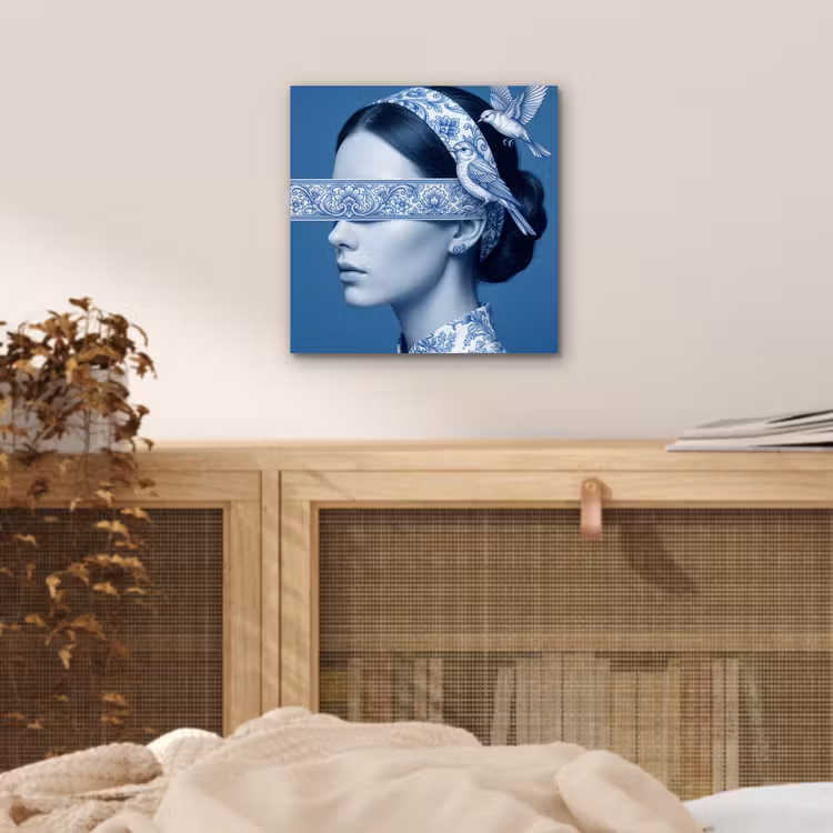Portret - Klassiek - Wit - Blauw aluminium wit klein -sfeer3