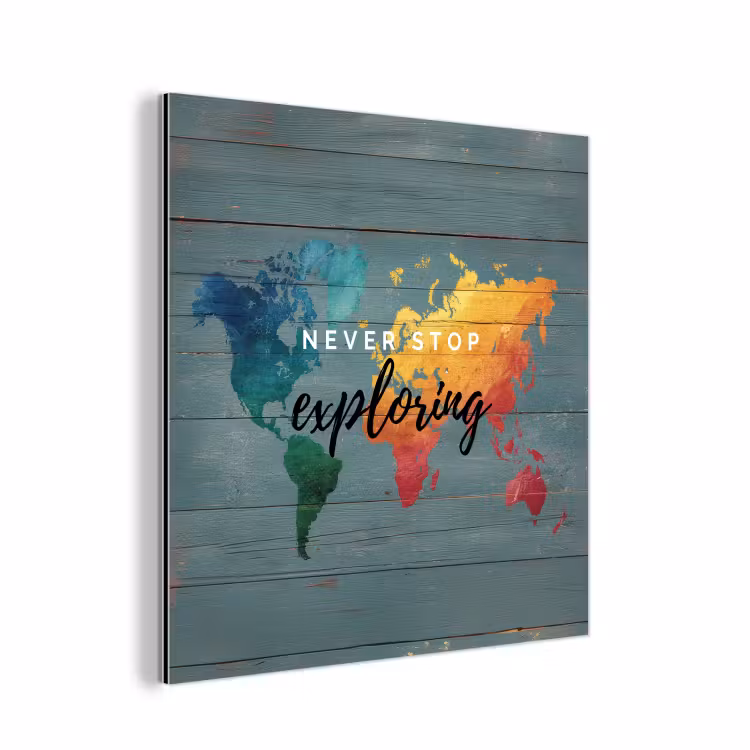 Hout - Wereldkaart - Regenboog - Exploring aluminium wit klein -3d