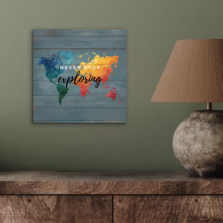 Hout - Wereldkaart - Regenboog - Exploring aluminium wit klein -sfeer2