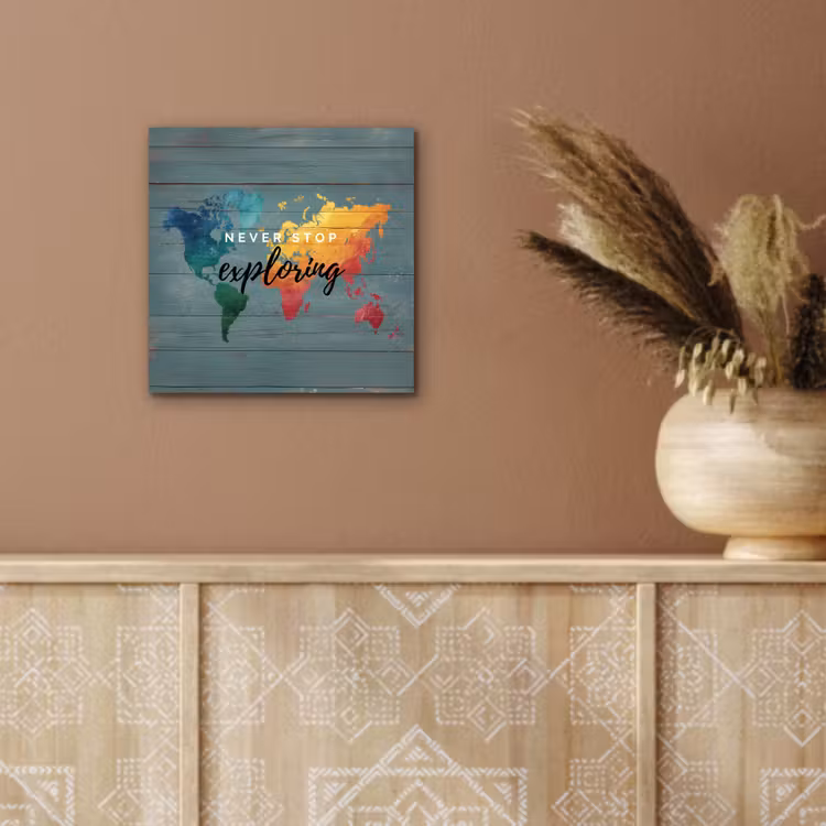 Hout - Wereldkaart - Regenboog - Exploring aluminium wit klein -sfeer4