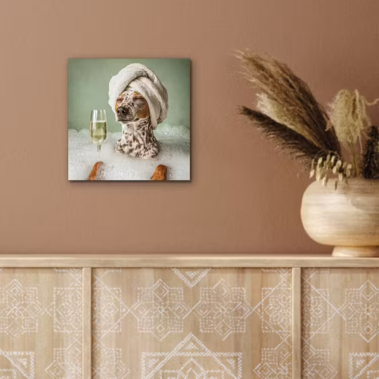 Hond - Bad - Champagne - Handdoek aluminium wit klein -sfeer4