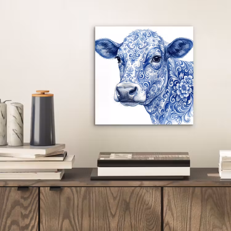 Illustratie - Koe - Blauw aluminium wit klein -sfeer1