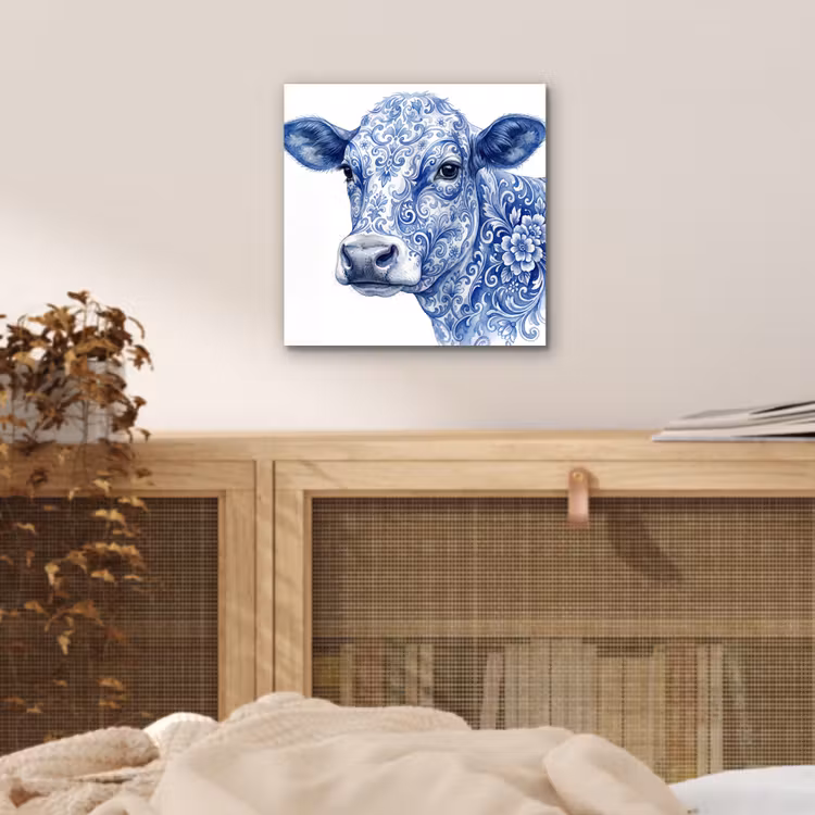 Illustratie - Koe - Blauw aluminium wit klein -sfeer3