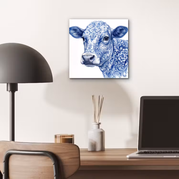 Illustratie - Koe - Blauw aluminium wit klein -sfeer5
