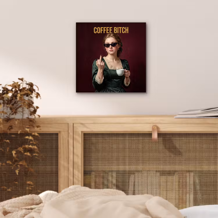 Koffie - Vrouw - Middelvinger aluminium wit klein -sfeer3