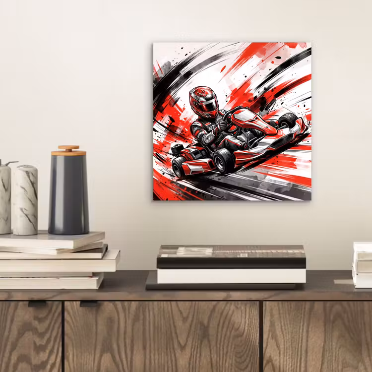 Kart - Coureur - Snelheid - Rood aluminium wit klein -sfeer1