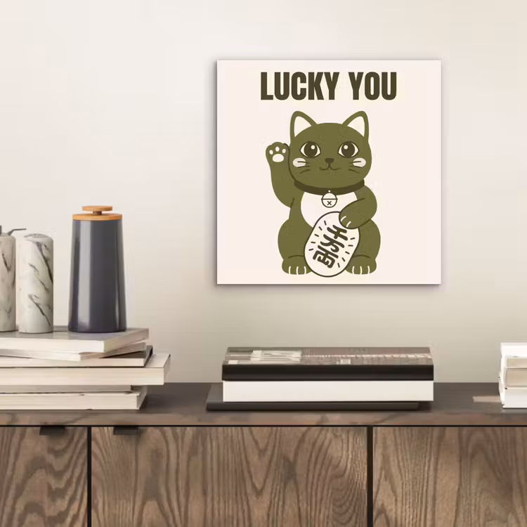 Kat - Geluk - Dieren - Modern - Groen aluminium wit klein -sfeer1