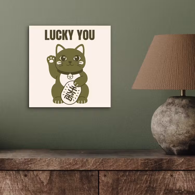Kat - Geluk - Dieren - Modern - Groen aluminium wit klein -sfeer2