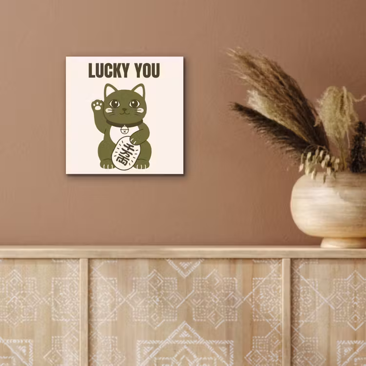 Kat - Geluk - Dieren - Modern - Groen aluminium wit klein -sfeer4