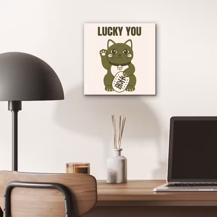 Kat - Geluk - Dieren - Modern - Groen aluminium wit klein -sfeer5