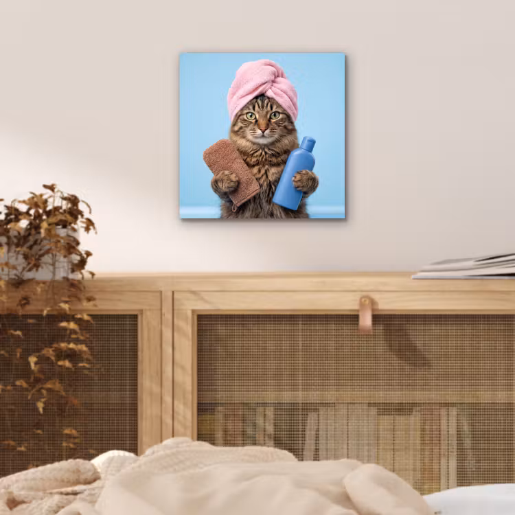 Kat - Handdoek - Washand - Zeep aluminium wit klein -sfeer3