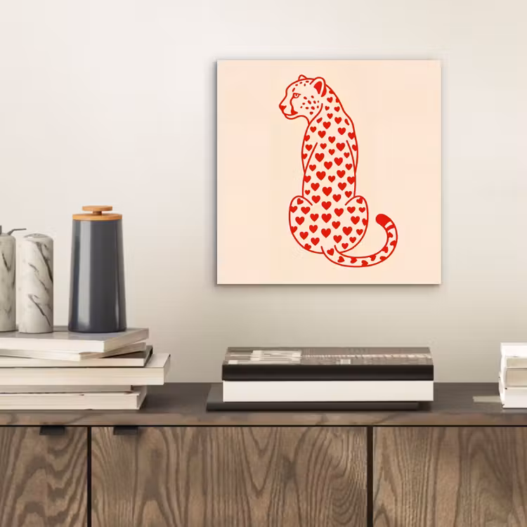 Kat - Harten - Dieren - Modern - Rood aluminium wit klein -sfeer1