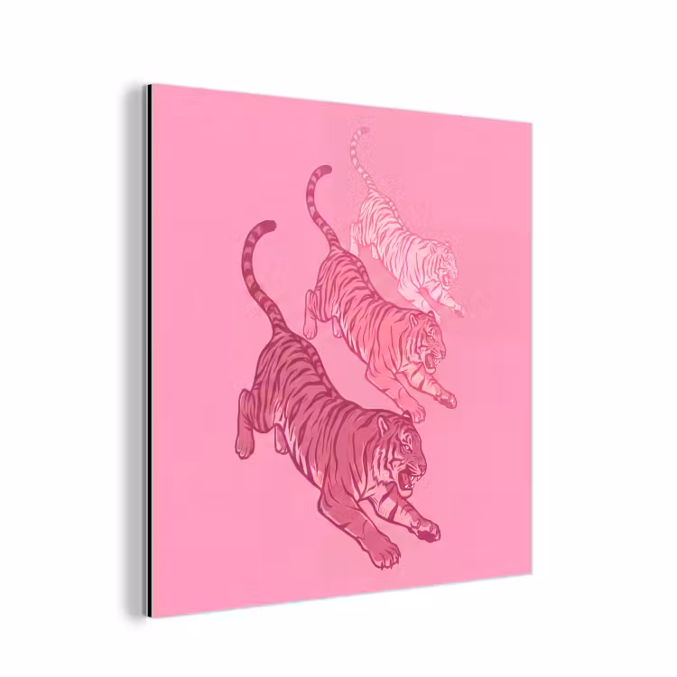 Kat - Springend - Dieren - Roze - Modern aluminium wit klein -3d